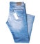 Jeans with tag label folded isolated on white nobody.