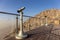 Jebel Jais Viewing Deck Park with coin operated binoculars overlooking Hajar Mountains, UAE