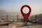 Jebel Jais Viewing Deck Park with photo frame shaped as a location pin, UAE.