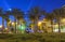 JEDDAH, SAUDI ARABIA - July 27, 2018 People relax in Jeddah Corniche near King Fahd`s Fountain watching football match.