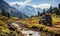 Jeep Driving on Dirt Road in Mountains