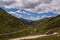 Jeep driving through the mountains