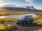 Jeep in Iceland landscape background