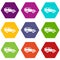 Jeep icon set color hexahedron