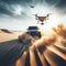 Jeep races across Sahara desert with drone in pursuit