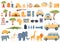 Jeep safari icons set, cartoon style