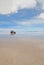 Jeep in the salt lake salar de uyuni, bolivia