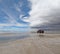 Jeep in the salt lake salar de uyuni, bolivia