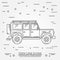 Jeep thin line. Jeep travel grey and white vector pictogram isolated on white. Summer family travel concept. Vector.