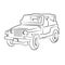 A Jeep Wrangler Rubicon Diecast Vehicle illustration drawn with a black line on a white background