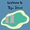 Jeju Korean island vector illustration. Travel to South korea. Welcome to Jeju in Korean language