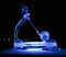Jelgava / Latvia - February 10th, 2017: Small carved ice sculpture of a bird on a flywheel at night of International Ice Sculpture