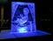 Jelgava / Latvia - February 10th, 2017: Small carved ice sculpture of an embryo at night of International Ice Sculpture Festival