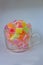 Jelly candy sweet fruity in glass cup