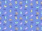 Jelly cartoon character seamless pattern on blue background.Pixel style