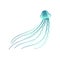 Jellyfish, Beautiful Turquoise Swimming Marine Underwater Creature Vector Illustration