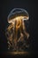 Jellyfish on black background, full bioluminescent jellyfish