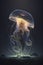 Jellyfish on black background, full bioluminescent jellyfish