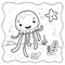 Jellyfish black and white. Coloring book or Coloring page for kids. Marine background