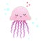 Jellyfish cartoon vector Illustration. pink cute jellyfish illustration for kids and babies. Sea creature. marine inhabitant