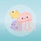 Jellyfish fishes swimming bubbles water life cartoon under the sea