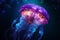 Jellyfish glowing pink underwater fish. Generate AI