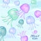 Jellyfish illustration. Cartoon multicolored jellyfish on a light background.