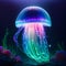 Jellyfish with iridiscent glow background