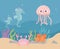 Jellyfish seahorses crab life coral reef cartoon under the sea