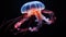 A jellyfish is swimming in the dark water, AI