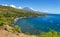 Jemeluk Beach and beautiful blue lagoon with Gunung Agung volcano