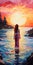 Jennifer\\\'s Side View: A Vibrant Impressionism Painting Of Sunrise And Roaring Pond