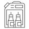 Jerry can and two bottles thin line icon, dry cleaning concept, chemical wash, detergent vector sign on white background