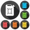 Jerrycan fuel icons set with long shadow