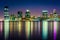 The Jersey City Skyline at night, seen from Pier 34, Manhattan,