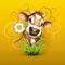 Jersey cow in grass over gold