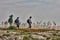 Jerusalem - 10.04.2017: Group of people trekking in the mountais near Jerusalem