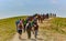 Jerusalem - 10.04.2017: Group of people trekking in the mountais near Jerusalem