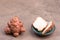 Jerusalem artichokes on a brown textured background