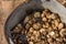 Jerusalem artichokes stored in vintage zinc bucket