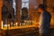 Jerusalem, Israel, 09/11/2016: A believing man puts candles and prays in the temple of the Holy Sepulcher