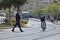 Jerusalem, Israel - 18 May,2018: A religious crosses the road on a tramway track. Violation of traffic rules, accident.