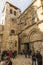 Jerusalem, Israel, January 29, 2020: Facade of the Basilica of the Holy Sepulcher in Jerusalem,  with a ladder immobilized years