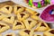 Jerwish food Hamantaschen cookies with jam, tallit and mask