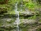 Jeseniky waterfalls forest Vysoky vodopad, aerial drone stream way through stones fairytale summer landscape , beauty of