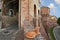 Jesi, Ancona, Marche, Italy: the ancient city walls and a cat on the wall