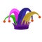 Jesters hat with purple, green, pink