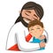 Jesus cartoon gives hug to a child or kid isolated vector illustration eps. Love christian concept