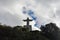 Jesus Christ. Almada Portugal. Monument on the sky background. Clouds. Hope. Religious. Praying. Blue white. Europe. Wonderful