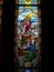 Jesus Christ ascends to heaven on a stained glass window in the Assumption Cathedral. Bangkok